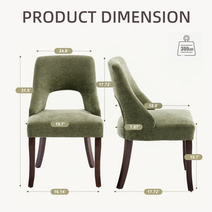 English Elm Dining Chair Set of 2 Tufted Chenille Upholstery Rubberwood Legs Elegant Club Style Green W3916P499988