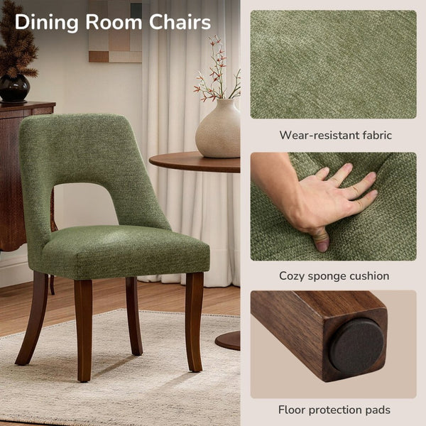 English Elm Dining Chair Set of 2 Tufted Chenille Upholstery Rubberwood Legs Elegant Club Style Green W3916P499988