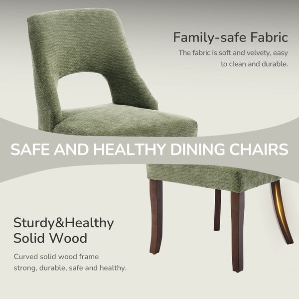 English Elm Dining Chair Set of 2 Tufted Chenille Upholstery Rubberwood Legs Elegant Club Style Green W3916P499988