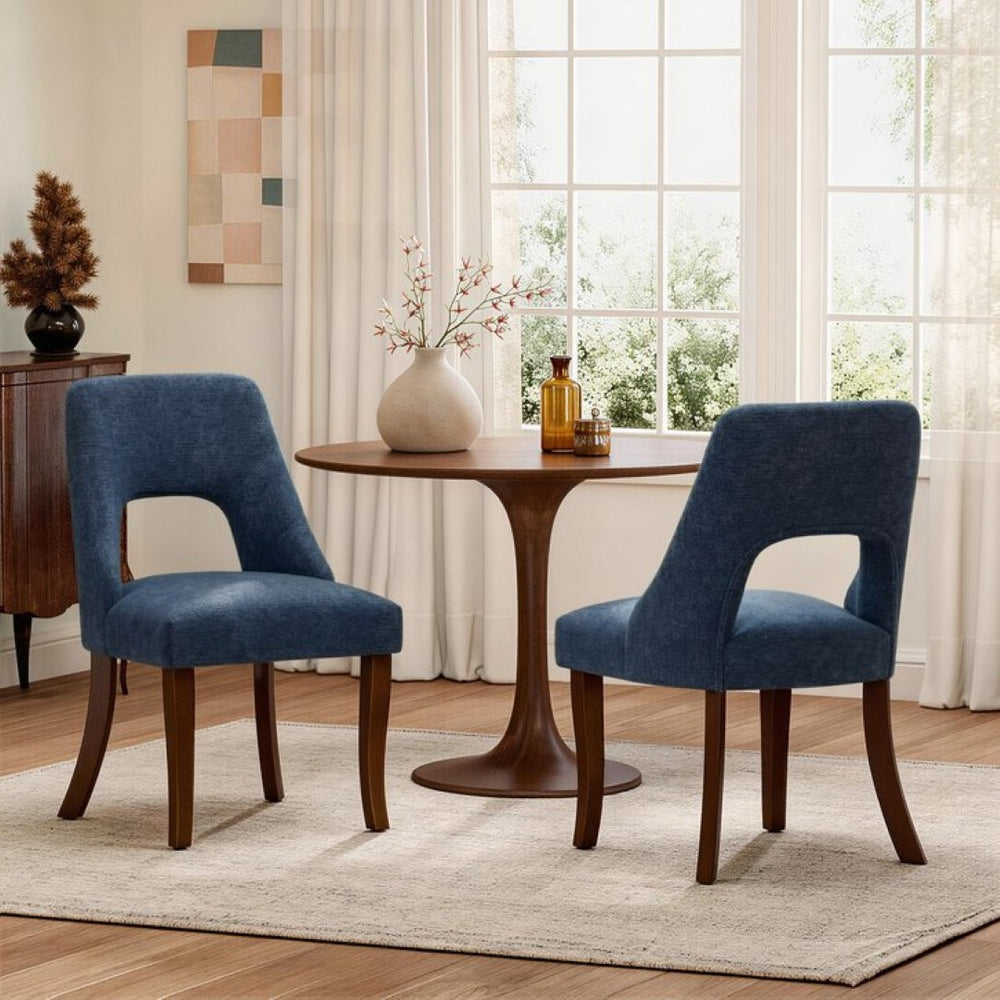 English Elm Dining Chair Set of 2 Tufted Chenille Upholstery Rubberwood Legs Elegant Club Style Navy W3916P499989