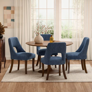 English Elm Dining Chair Set of 2 Tufted Chenille Upholstery Rubberwood Legs Elegant Club Style Navy W3916P499989