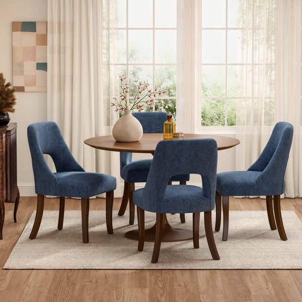 English Elm Dining Chair Set of 2 Tufted Chenille Upholstery Rubberwood Legs Elegant Club Style Navy W3916P499989