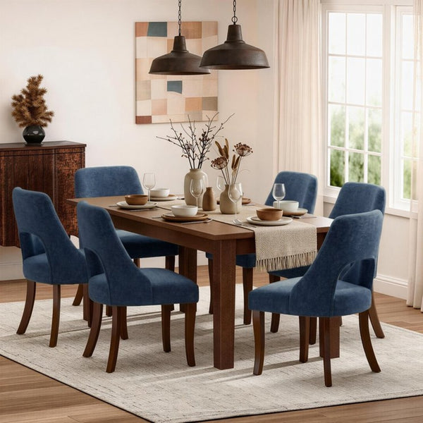 English Elm Dining Chair Set of 2 Tufted Chenille Upholstery Rubberwood Legs Elegant Club Style Navy W3916P499989