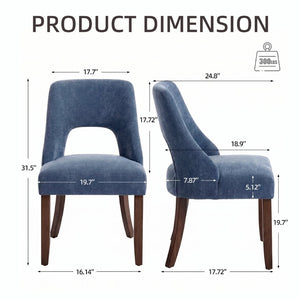 English Elm Dining Chair Set of 2 Tufted Chenille Upholstery Rubberwood Legs Elegant Club Style Navy W3916P499989