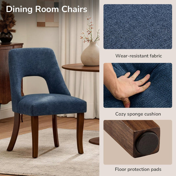 English Elm Dining Chair Set of 2 Tufted Chenille Upholstery Rubberwood Legs Elegant Club Style Navy W3916P499989