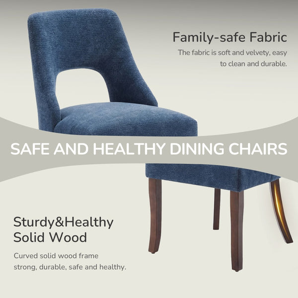 English Elm Dining Chair Set of 2 Tufted Chenille Upholstery Rubberwood Legs Elegant Club Style Navy W3916P499989
