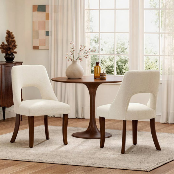 English Elm Dining Chair Set of 2 Tufted Chenille Upholstery Rubberwood Legs Elegant Club Style Beige W3916P499990