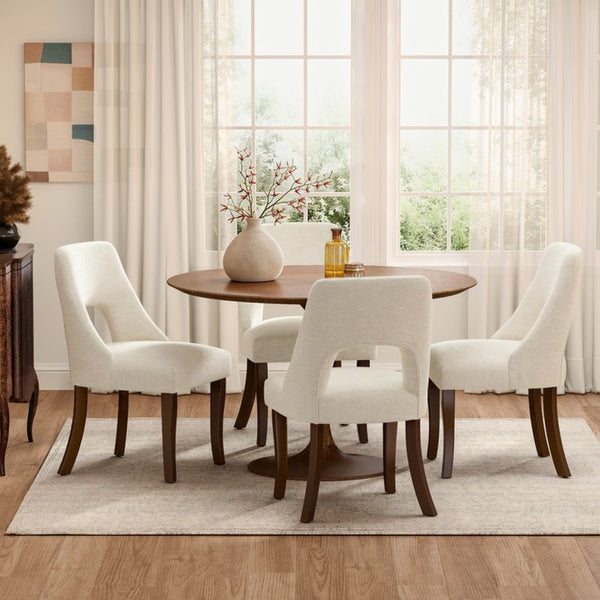 English Elm Dining Chair Set of 2 Tufted Chenille Upholstery Rubberwood Legs Elegant Club Style Beige W3916P499990