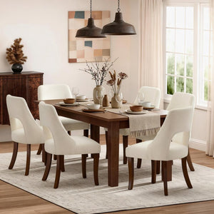 English Elm Dining Chair Set of 2 Tufted Chenille Upholstery Rubberwood Legs Elegant Club Style Beige W3916P499990