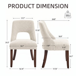 English Elm Dining Chair Set of 2 Tufted Chenille Upholstery Rubberwood Legs Elegant Club Style Beige W3916P499990