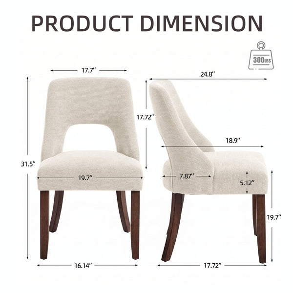 English Elm Dining Chair Set of 2 Tufted Chenille Upholstery Rubberwood Legs Elegant Club Style Beige W3916P499990