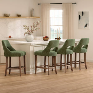 English Elm Bar Stools Set of 2 Upholstered Wingback Counter Height Seats with Wood Legs Green W3916P500049