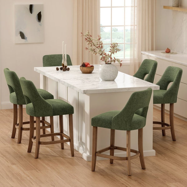 English Elm Bar Stools Set of 2 Upholstered Wingback Counter Height Seats with Wood Legs Green W3916P500049