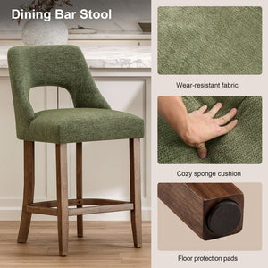 English Elm Bar Stools Set of 2 Upholstered Wingback Counter Height Seats with Wood Legs Green W3916P500049