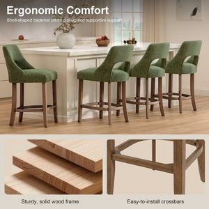 English Elm Bar Stools Set of 2 Upholstered Wingback Counter Height Seats with Wood Legs Green W3916P500049