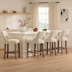 English Elm Bar Stools Set of 2 Upholstered Wingback Counter Height Seats with Wood Legs Beige W3916P500061
