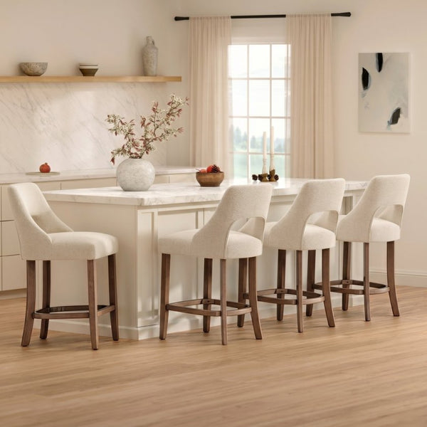 English Elm Bar Stools Set of 2 Upholstered Wingback Counter Height Seats with Wood Legs Beige W3916P500061