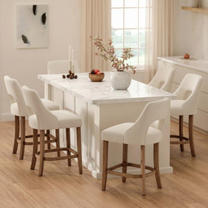 English Elm Bar Stools Set of 2 Upholstered Wingback Counter Height Seats with Wood Legs Beige W3916P500061