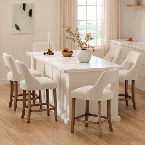 English Elm Bar Stools Set of 2 Upholstered Wingback Counter Height Seats with Wood Legs Beige W3916P500061