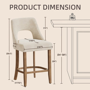 English Elm Bar Stools Set of 2 Upholstered Wingback Counter Height Seats with Wood Legs Beige W3916P500061