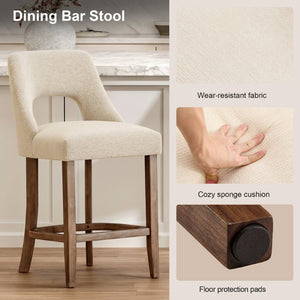 English Elm Bar Stools Set of 2 Upholstered Wingback Counter Height Seats with Wood Legs Beige W3916P500061