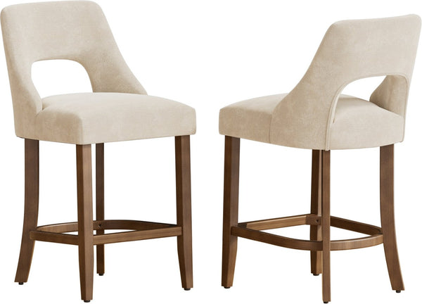 English Elm Bar Stools Set of 2 Upholstered Wingback Counter Height Seats with Wood Legs Beige W3916P500061