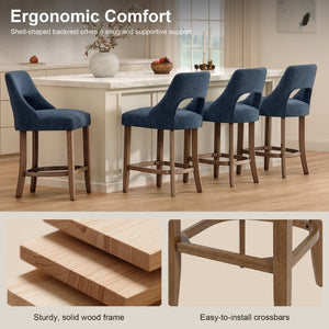 English Elm Bar Stools Set of 2 Upholstered Wingback Counter Height Seats with Wood Legs Navy W3916P500063
