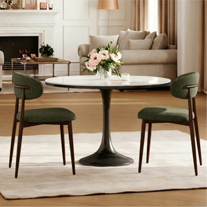 English Elm Dining Chairs Set of 2 Linen Upholstered Metal Frame Ergonomic Modern Kitchen Seating Green W3916P516678