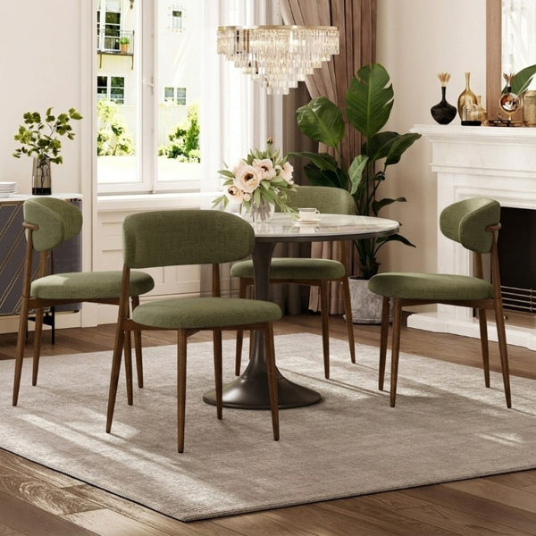 English Elm Dining Chairs Set of 2 Linen Upholstered Metal Frame Ergonomic Modern Kitchen Seating Green W3916P516678