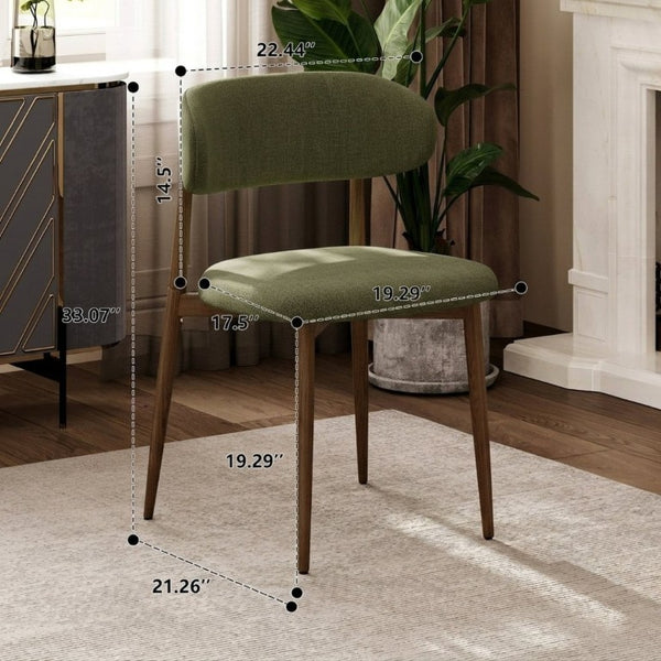 English Elm Dining Chairs Set of 2 Linen Upholstered Metal Frame Ergonomic Modern Kitchen Seating Green W3916P516678