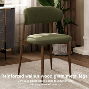 English Elm Dining Chairs Set of 2 Linen Upholstered Metal Frame Ergonomic Modern Kitchen Seating Green W3916P516678