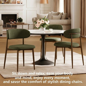 English Elm Dining Chairs Set of 2 Linen Upholstered Metal Frame Ergonomic Modern Kitchen Seating Green W3916P516678