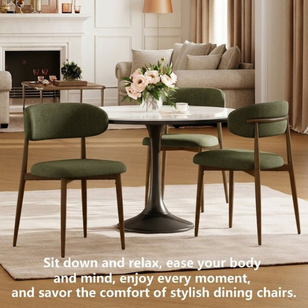 English Elm Dining Chairs Set of 2 Linen Upholstered Metal Frame Ergonomic Modern Kitchen Seating Green W3916P516678