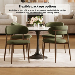 English Elm Dining Chairs Set of 2 Linen Upholstered Metal Frame Ergonomic Modern Kitchen Seating Green W3916P516678