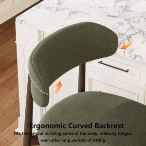 English Elm Counter Height Linen Upholstered Barstools Set of 2 with Tapered Steel Legs for Islands Green W3916P516679
