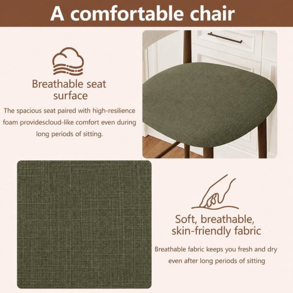 English Elm Counter Height Linen Upholstered Barstools Set of 2 with Tapered Steel Legs for Islands Green W3916P516679
