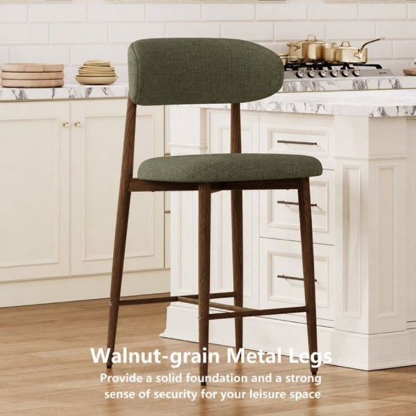 English Elm Counter Height Linen Upholstered Barstools Set of 2 with Tapered Steel Legs for Islands Green W3916P516679
