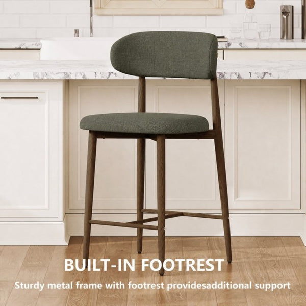 English Elm Counter Height Linen Upholstered Barstools Set of 2 with Tapered Steel Legs for Islands Green W3916P516679