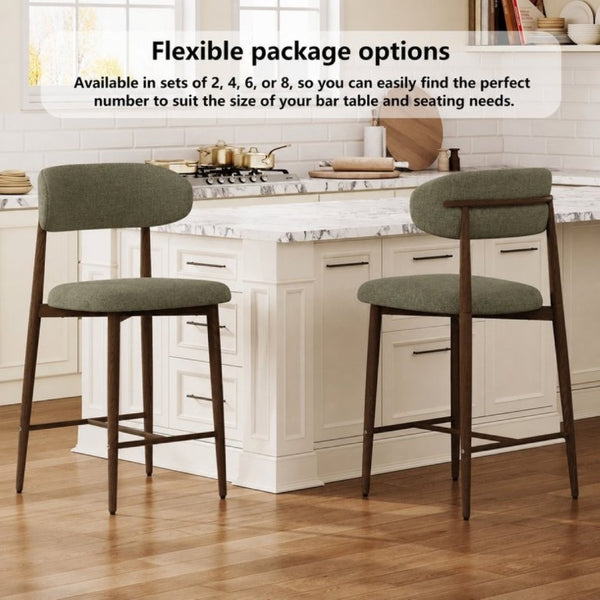 English Elm Counter Height Linen Upholstered Barstools Set of 2 with Tapered Steel Legs for Islands Green W3916P516679