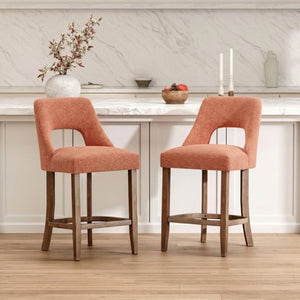 English Elm Bar Stools Set of 2 Wingback Upholstered Counter Height Seats with Wood Legs Orange W3916P523018