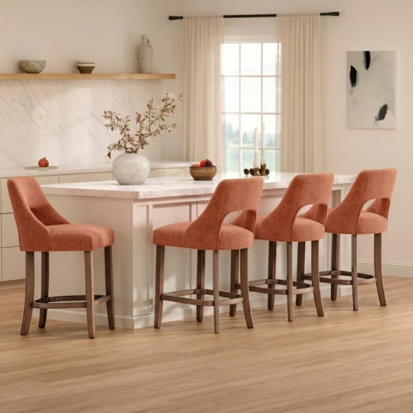English Elm Bar Stools Set of 2 Wingback Upholstered Counter Height Seats with Wood Legs Orange W3916P523018