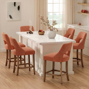 English Elm Bar Stools Set of 2 Wingback Upholstered Counter Height Seats with Wood Legs Orange W3916P523018