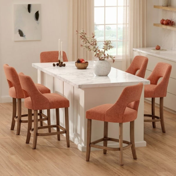 English Elm Bar Stools Set of 2 Wingback Upholstered Counter Height Seats with Wood Legs Orange W3916P523018