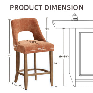 English Elm Bar Stools Set of 2 Wingback Upholstered Counter Height Seats with Wood Legs Orange W3916P523018