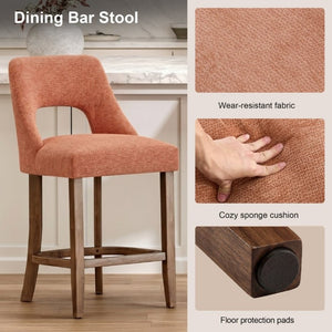 English Elm Bar Stools Set of 2 Wingback Upholstered Counter Height Seats with Wood Legs Orange W3916P523018