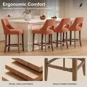 English Elm Bar Stools Set of 2 Wingback Upholstered Counter Height Seats with Wood Legs Orange W3916P523018