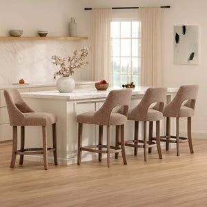 English Elm Bar Stools Set of 2 Wingback Upholstered Counter Height Seats with Wood Legs Khaki W3916P525474