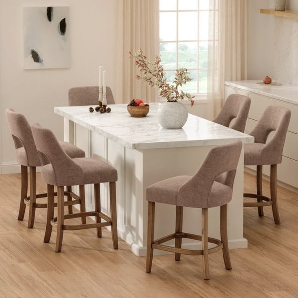 English Elm Bar Stools Set of 2 Wingback Upholstered Counter Height Seats with Wood Legs Khaki W3916P525474