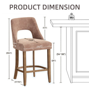 English Elm Bar Stools Set of 2 Wingback Upholstered Counter Height Seats with Wood Legs Khaki W3916P525474