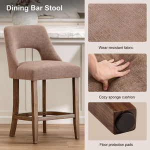 English Elm Bar Stools Set of 2 Wingback Upholstered Counter Height Seats with Wood Legs Khaki W3916P525474